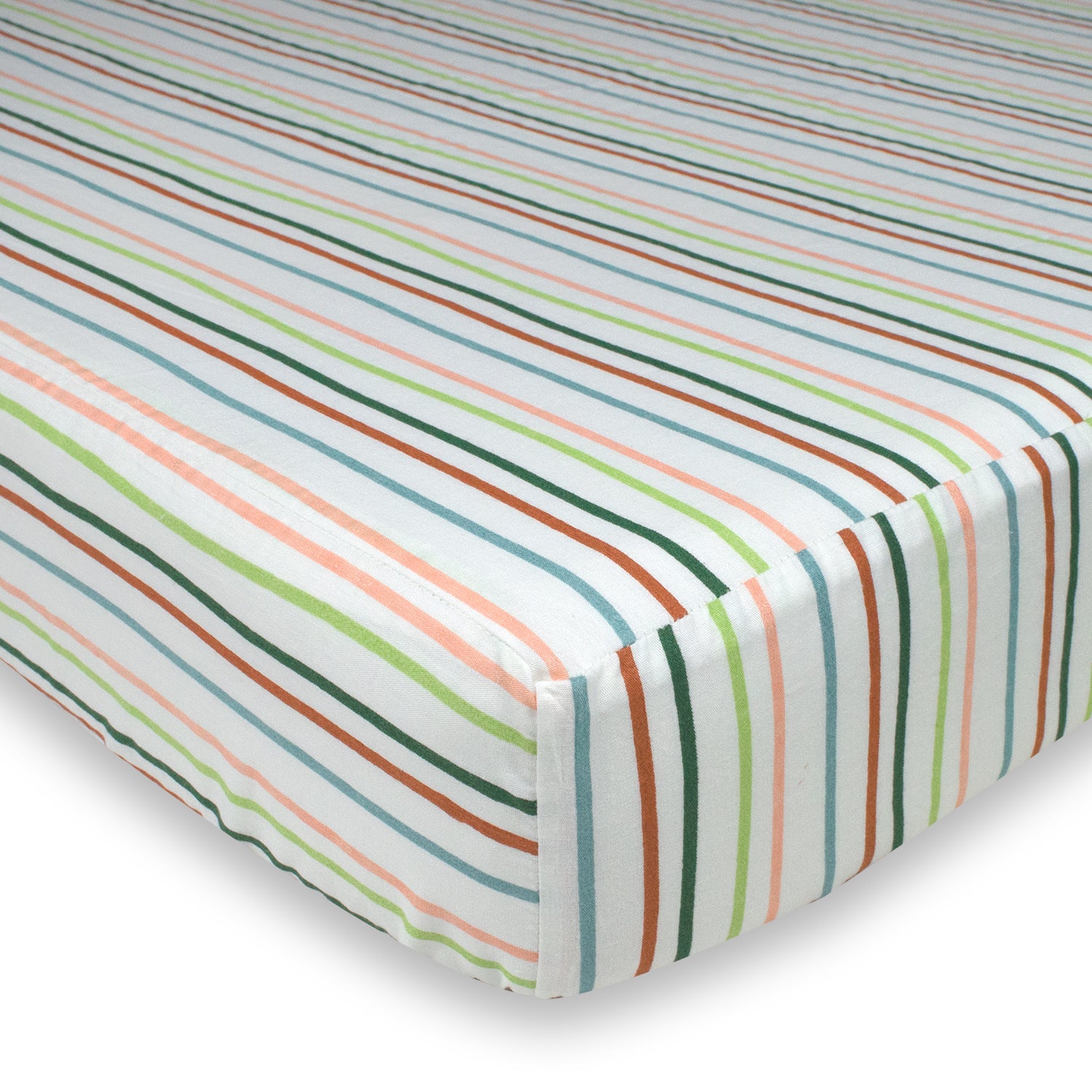 Organic Fitted Cot Sheet - Green Stripe