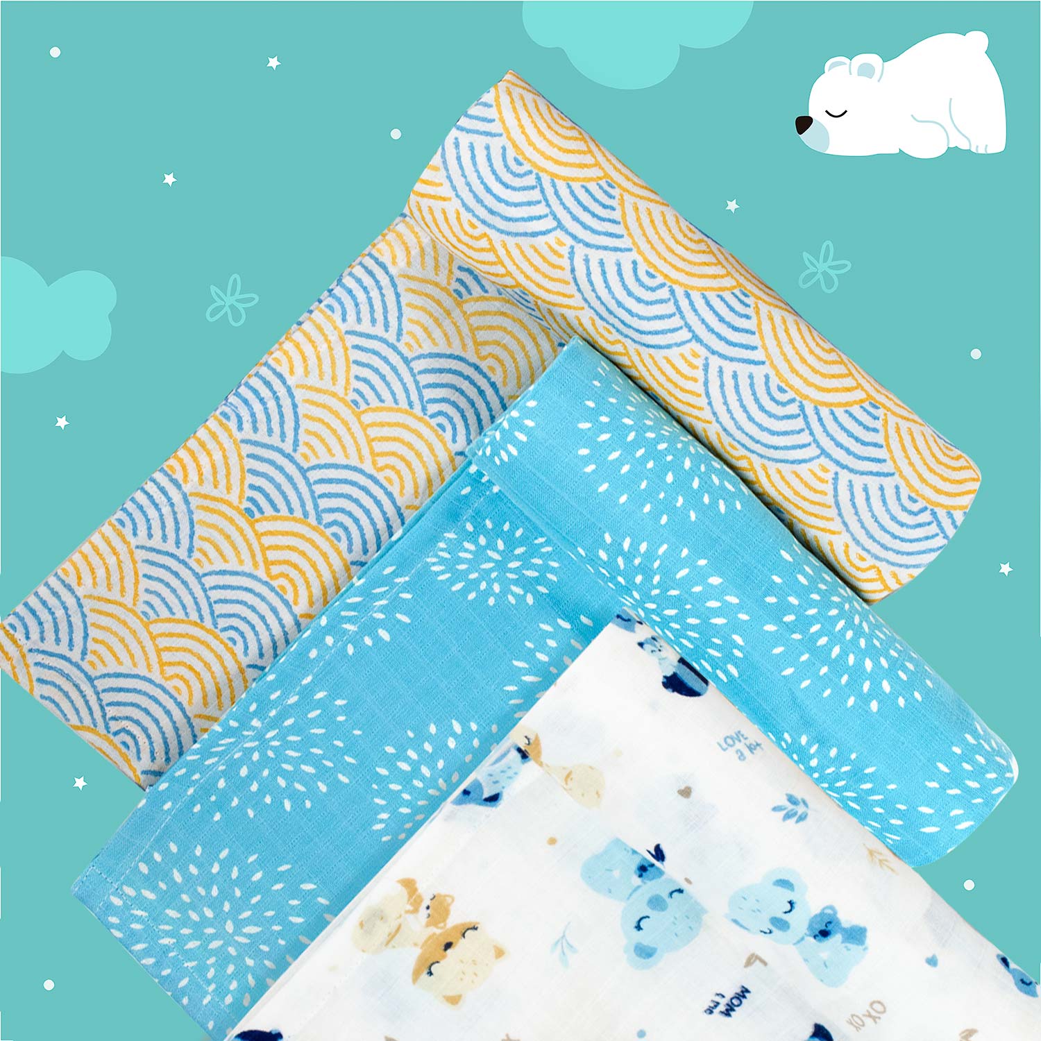 MOM&ME Cotton Muslin Swaddle - Pack of 3
