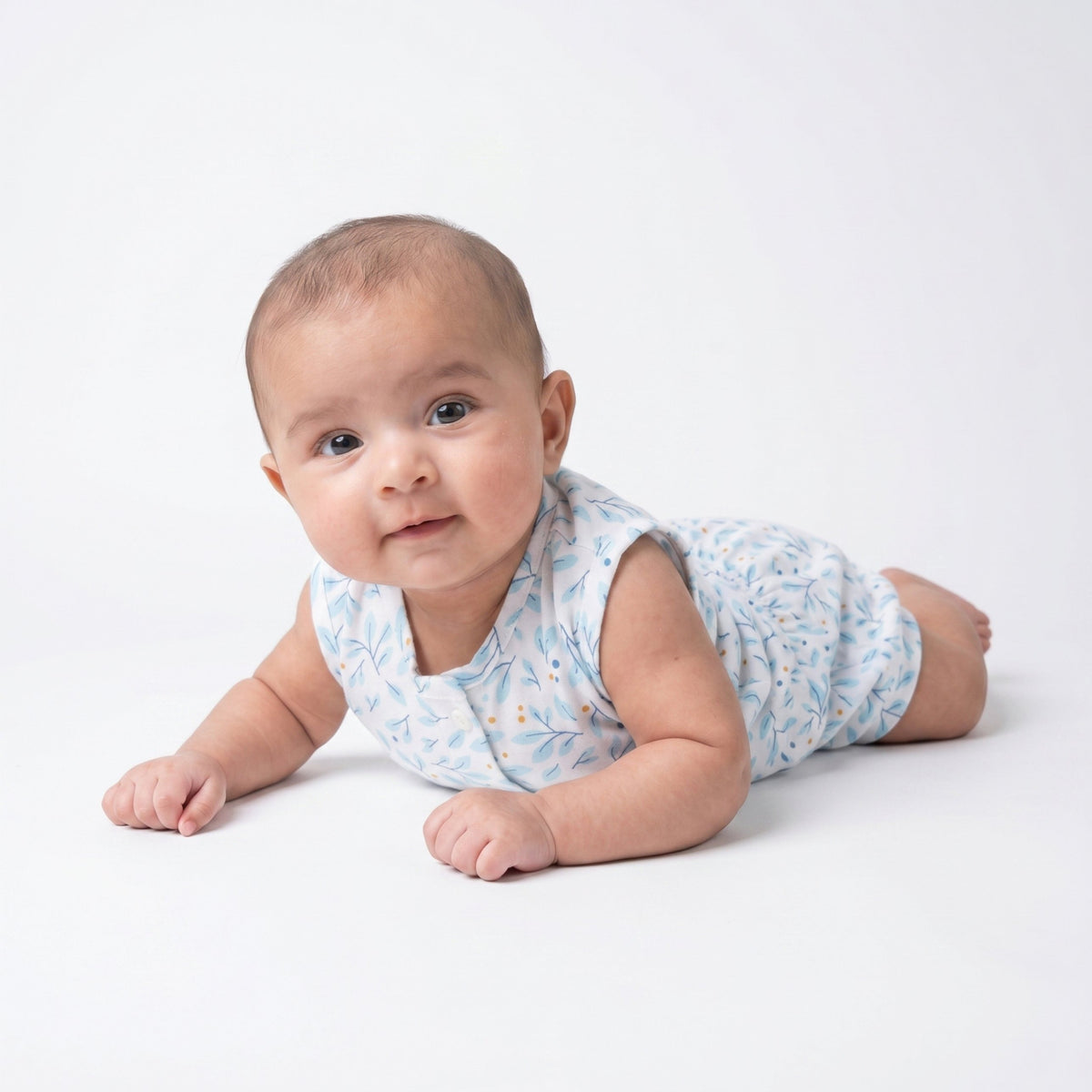 Baby Cotton Vest and Bloomer Set - Blue Leaf