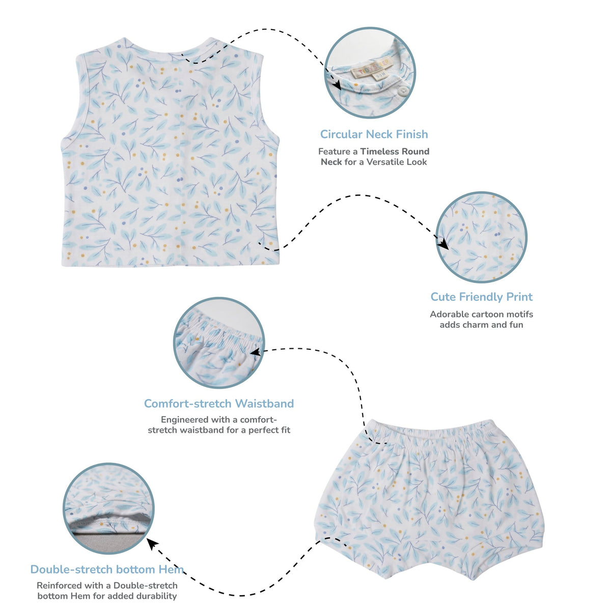 Baby Cotton Vest and Bloomer Set - Blue Leaf