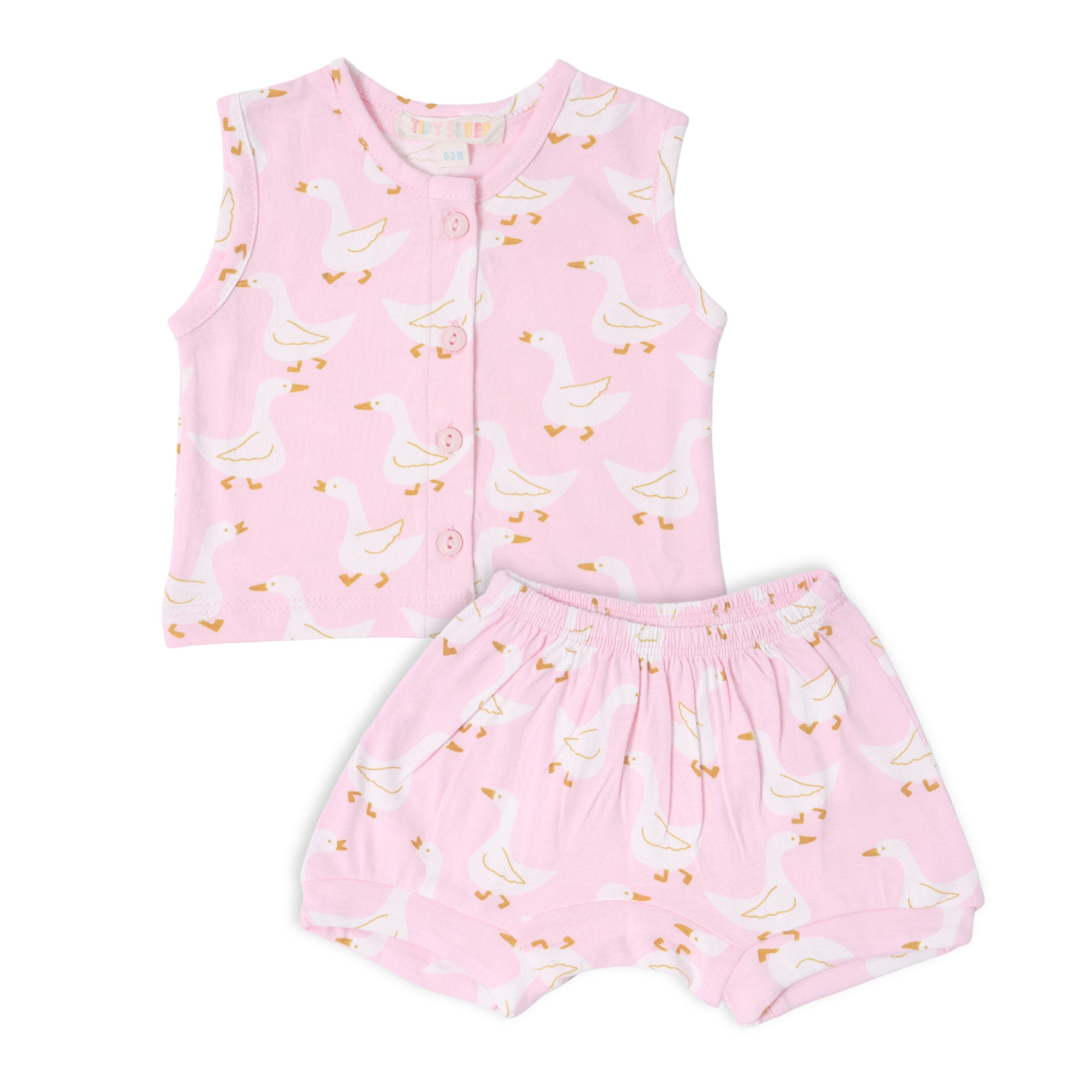 Baby Cotton Vest and Bloomer Set - Pink Duck