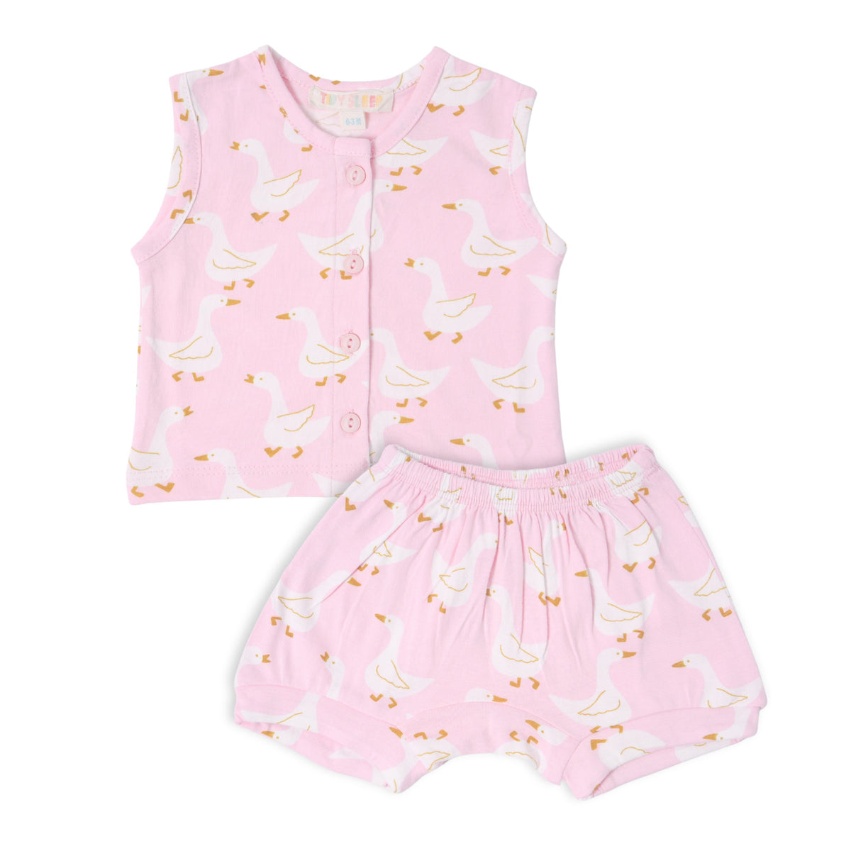 Baby Cotton Vest and Bloomer Set - Pink Duck