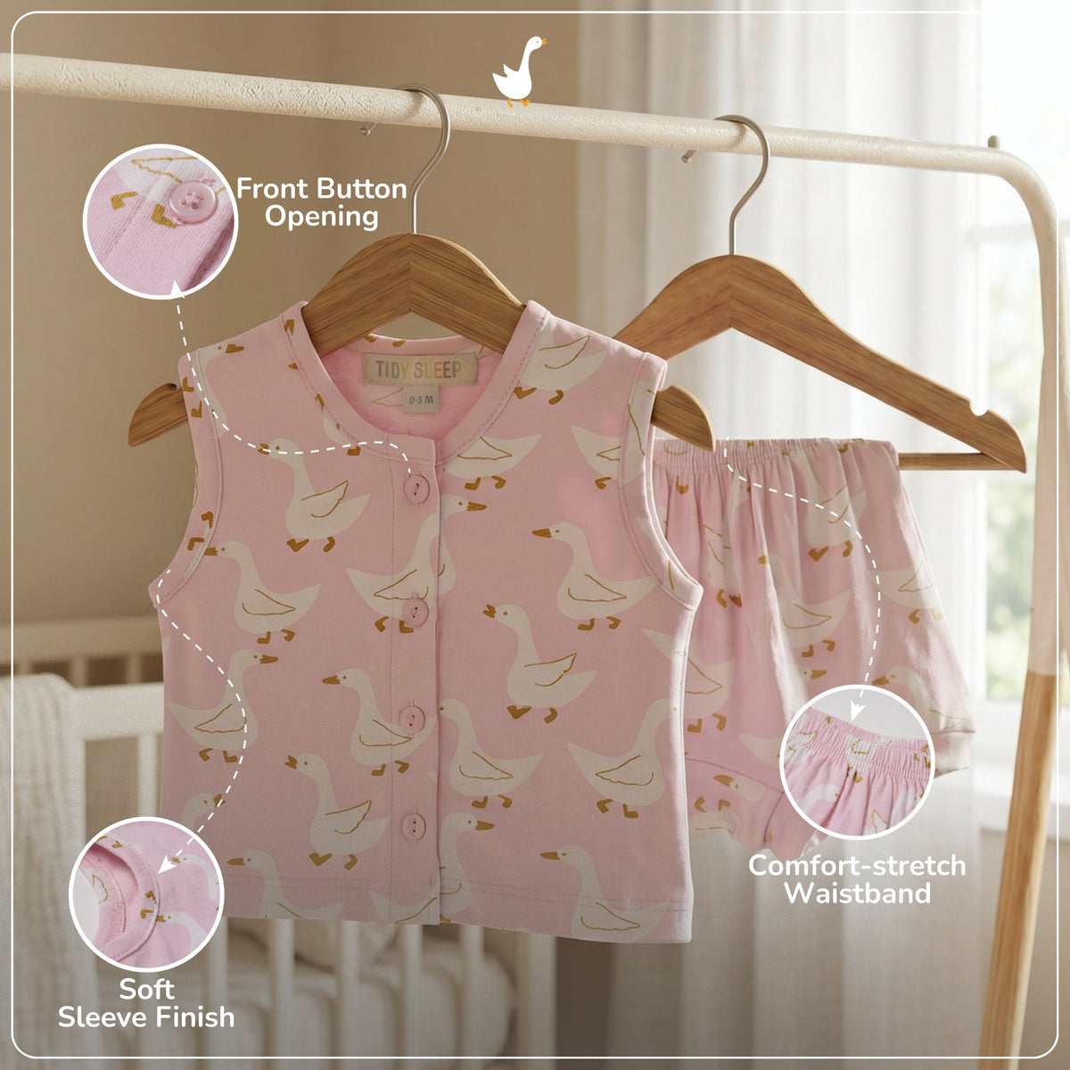 Baby Cotton Vest and Bloomer Set - Pink Duck