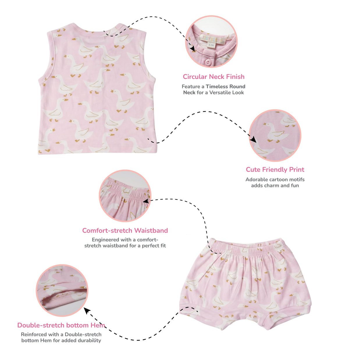 Baby Cotton Vest and Bloomer Set - Pink Duck