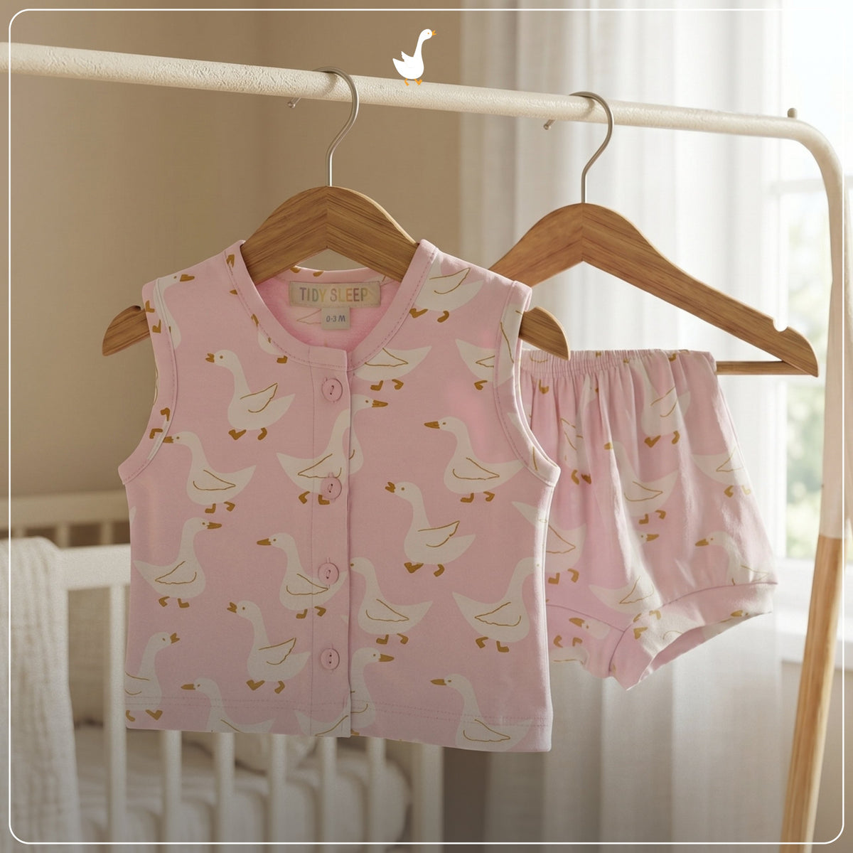Baby Cotton Vest and Bloomer Set - Pink Duck
