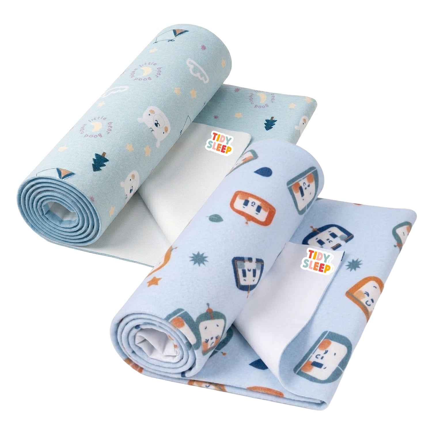 Printed Waterproof Dry Sheet (Pack of 2) - Robo Love & Little Bear Goodnight