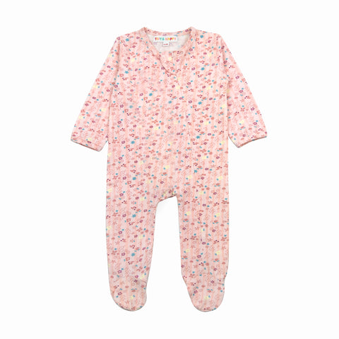 Tidy Sleep Pink Blooming Flowers - Cotton Full Sleeves Zip Up Onesie