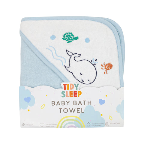 Woven Cotton Hooded Baby Bath Towel - Baby Blue