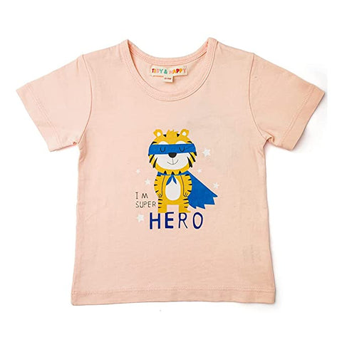Hero - Half Sleeved Cotton T-Shirt - Peach