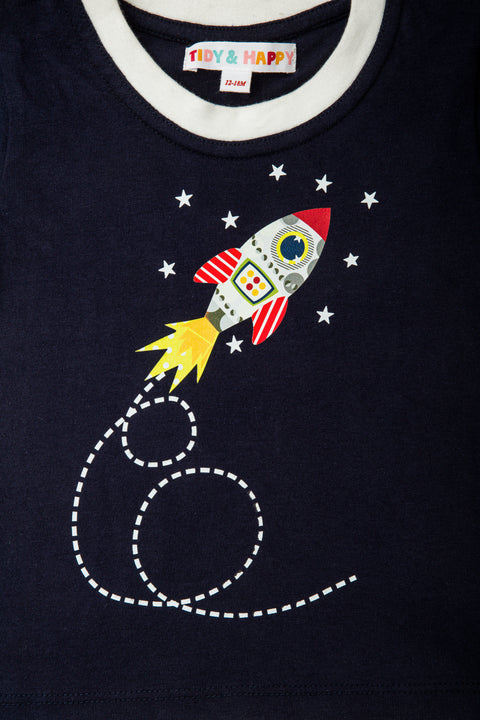 In Space - Half Sleeved Cotton T-Shirt Black