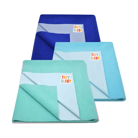 Tidy Sleep Waterproof Baby Bed Protector Dry Sheet For New Born Babies  Pack of 3,  ( Sea Green, Royal Blue, Baby Blue )