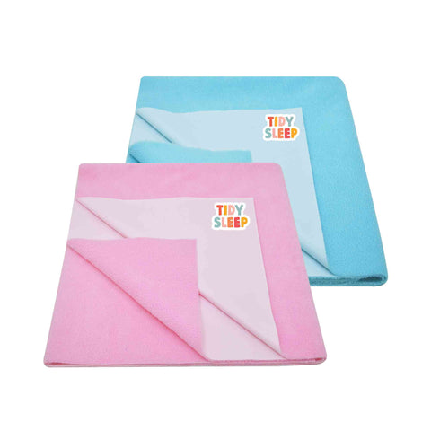 Tidy Sleep Waterproof Baby Bed Protector Dry Sheet For New Born Babies - Baby Pink, Baby Blue Pack Of 2